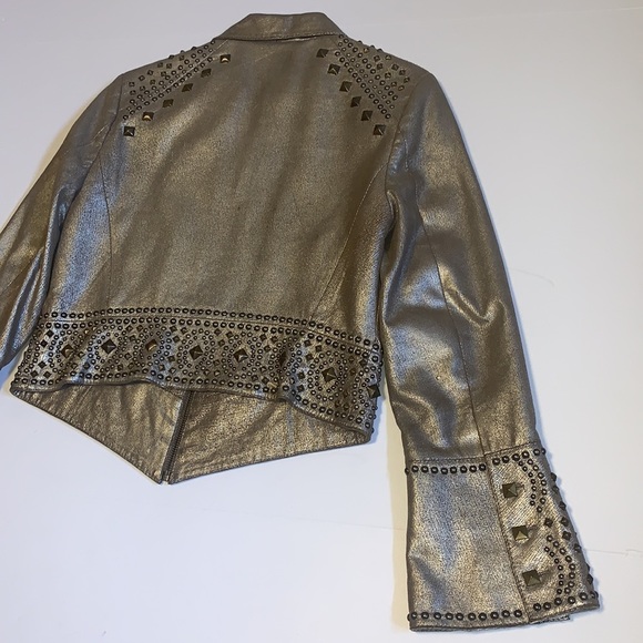 Double D Ranch Studded Gold Crackled Leather Jacket - Women’s Size XS - Picture 8 of 14